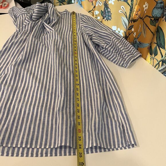 H & M Linen Blend Blue White Striped Tunic Mini Dress Size M Beach Vacation Chic - Picture 7 of 7